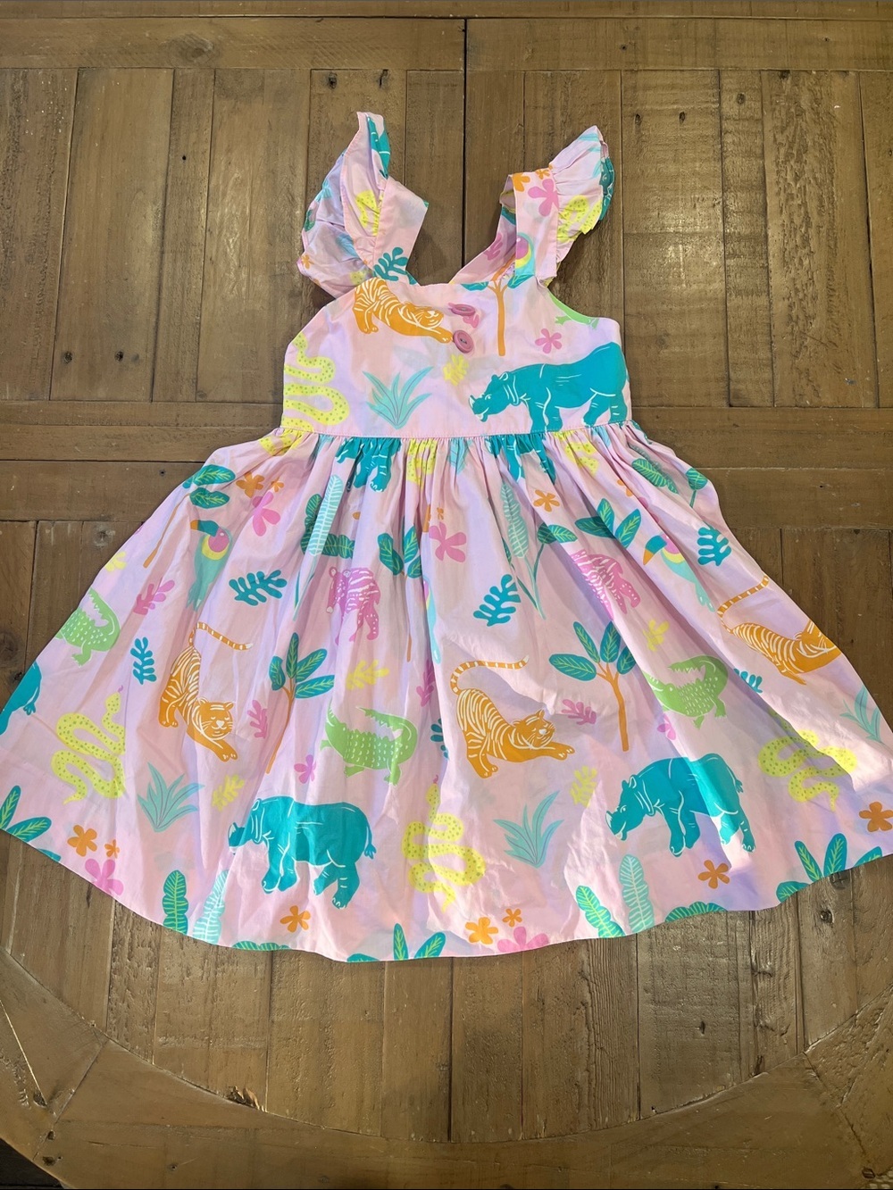 Eleanor rose Sonya pink jungle animal dress 5-6 years ruffle cross back